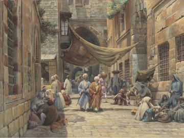  orientalista Pintura al %C3%B3leo - Calle Rey David Jerusalén Gustav Bauernfeind Judío orientalista